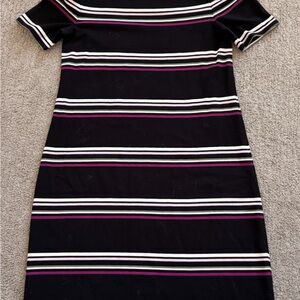 White House Black Market Black and Purple Striped Midi Dres